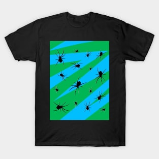 Halloween Spider Pattern Green and Blue T-Shirt